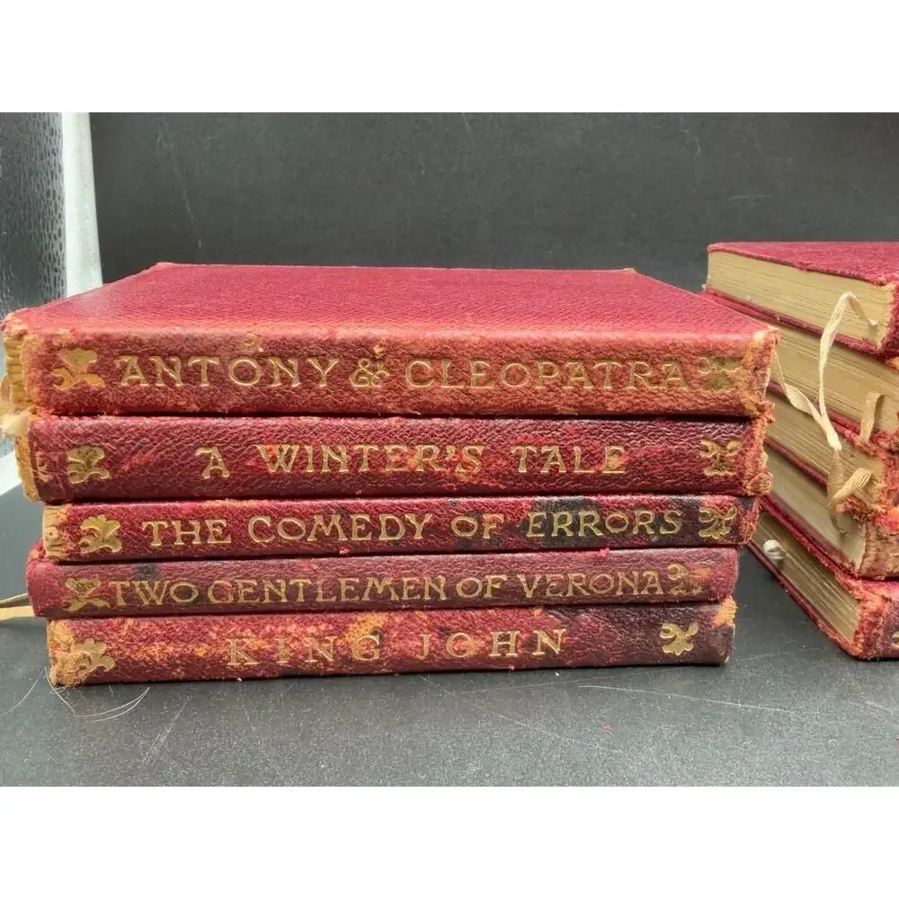 Antique Temple Shakespeare 14 Vol Set J.M. Dent Burgundy Leather Gilt 1905-1909